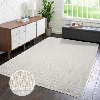 carpet city Teppich-Läufer Kurzflor Flur - Creme - 80x150 cm - Teppiche Fransen Boho-Style - Einfarbig - Schlafzimmer, Wohnzimmer