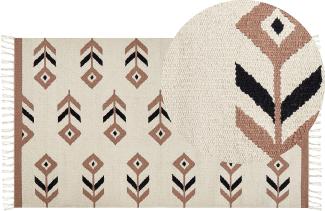 Kelim Teppich Baumwolle beige schwarz 80 x 150 cm geometrisches Muster Kurzflor NIAVAN
