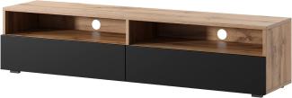 Selsey REDNAW - TV-Schrank/modernes TV-Board für Wohnzimmer, stehend/hängend, 140 cm breit (Wotan Eiche Matt/Schwarz Hochglanz ohne LED)