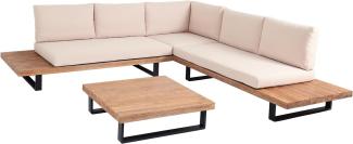 Garten-Garnitur HWC-H54, Garnitur Sitzgruppe Lounge-Set, Spun Poly Akazie Holz MVG Alu ~ hellbraun, Polster beige