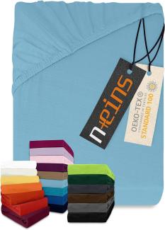 npluseins klassisches Jersey Spannbetttuch - vielen Farben + Größen - 100% Baumwolle 159. 192, 180-200 x 200 cm, hellblau