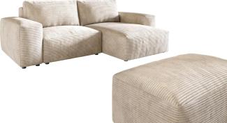 Ecksofa Lanzo L 260x160 cm Cord Beige Recamiere variabel mit Hocker