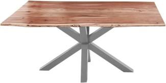 SAM Esszimmertisch 140x80cm Quincy, echte Baumkante, Akazienholz naturfarben, massiver Baumkantentisch mit Spider-Gestell Silber, FSC® 100% Zertifiziert