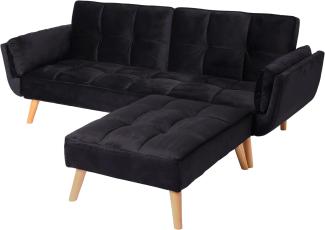 Schlafsofa HWC-K18 mit Ottomane, Couch Sofa Gästebett, Schlaffunktion 218x175cm ~ Samt schwarz