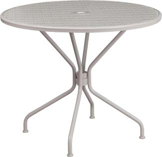 Flash Furniture Oia Terrassentisch aus Stahl, rund, 89,5 cm, mit Schirmloch, Metall, hellgrau, 35. 25" Round