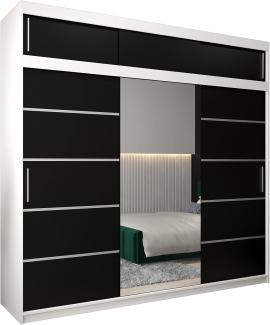 Kryspol Schwebetürenschrank Verona 2-250cm mit Spiegel Kleiderschrank mit Kleiderstange und Einlegeboden Schlafzimmer- Wohnzimmerschrank Schiebetüren Modern Design (Weiß + Schwarz mit Erweiterung)