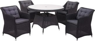 Poly-Rattan Garnitur HWC-F51, Garten-/Lounge-Set Sitzgruppe Tisch+4xStuhl, rundes Rattan anthrazit Kissen dunkelgrau
