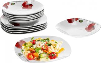 12tlg Tafelset Monika für 6 Personen Speise tiefe Suppenteller Mohn-Blume Porzellan Tafel Gastro
