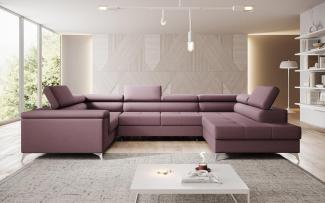 Designer Sofa Torino mit Schlaf- und Klappfunktion Stoff Rosé Rechts