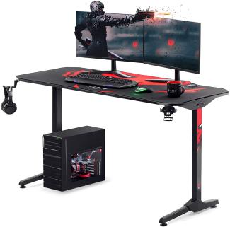 Diablo X-Mate 1400 Gaming Tisch Schreibtisch PC Computertisch Ergonomisch Carbon Tischplatte Kopfhörerhaken Getränkehalter Rutschfester Fußschutz (140 x 76 x 66 cm)
