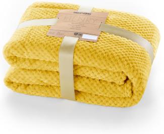 DecoKing Kuscheldecke 150x200 cm senfgelb Decke Microfaser Wohndecke Tagesdecke Fleece weich sanft kuschelig skandinavischer Stil gelb Henry