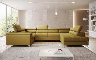 Designer Sofa Torino mit Schlaf- und Klappfunktion Stoff Senf Rechts