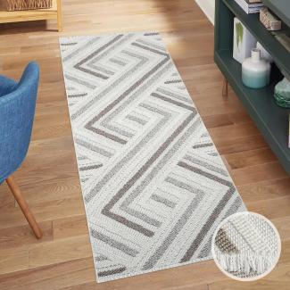 carpet city Teppich-Läufer Kurzflor Flur - Creme, Beige - 80x300 cm - Teppiche Fransen Boho-Style - Geo-Muster - Schlafzimmer, Wohnzimmer