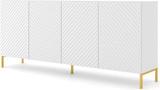 Domando Sideboard Naturns M2 Modern Breite 200cm, Push-to-open-Funktion, besondere Fräsoptik, goldene Füße in Weiß Matt