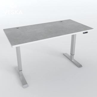 Höhenverstellbarer Schreibtisch (140 x 70 cm) - Sitz- & Stehpult - Bürotisch Elektrisch Höhenverstellbar mit Touchscreen & Stahlfüßen (Silber/Stein-Grau)