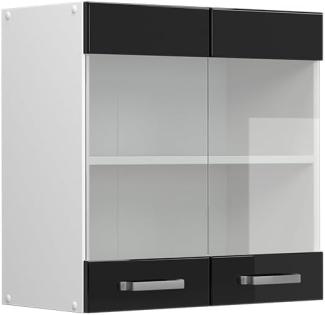 Vicco Küchenschrank Glas R-Line, Schwarz Hochglanz/Weiß, 60 cm