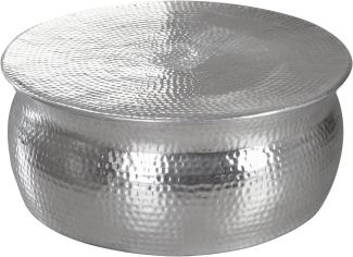 Wohnling Couchtisch KAREM 75 x 31 x 75 cm Aluminium Beistelltisch orientalisch rund, Silber
