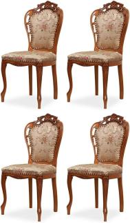Casa Padrino Luxus Barock Esszimmer Stuhl 4er Set mit elegantem Muster Gold / Mehrfarbig / Braun - Barockstil Küchen Stühle - Prunkvolle Luxus Esszimmer Möbel im Barockstil - Edel & Prunkvoll