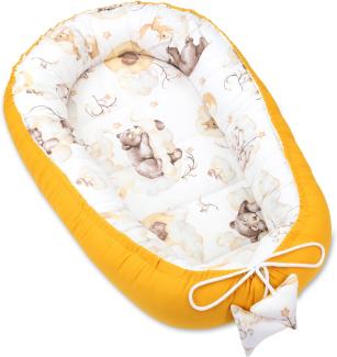 Babynest Kokon Neugeborene 90 x 50 cm - Handmade Kuschelnest Baby Nestchen aus Baumwolle Schlummer Bär Mango