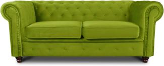 Sofa Chesterfield Asti 2-Sitzer, Couchgarnitur 2-er, Sofagarnitur, Couch mit Holzfüße, Polstersofa - Glamour Design, Velours (Hellgrün (Velvet 75))