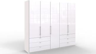 WIEMANN Loft Kleiderschrank, Schlafzimmerschrank, Gleittürenschrank, Drehtürenschrank, mit Schubladen, Glas, in weiß, B/H/T 250 x 216 x 58 cm