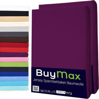 Buymax Spannbettlaken 160x200cm Baumwolle 100% Spannbetttuch Bettlaken Jersey, Matratzenhöhe bis 25 cm, Farbe Aubergine
