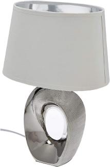 Große LED Tischleuchte 1 flammig Keramikfuß silberfarbig Schirm Weiß Höhe 52cm
