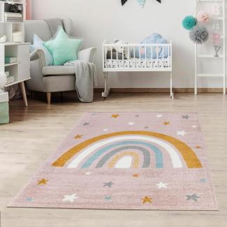 Jimri Kinderteppich DOTS l Pünktchen Gepunktet l Öko-Tex Siegel | Farbe: Beige Blau Rosa | Kinderzimmer/Jugendzimmer (Pink, 80 x 150 cm)