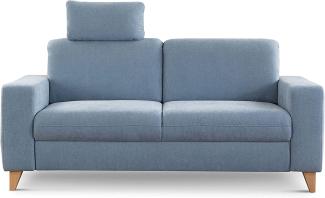 CAVADORE 2,5-Sitzer Sofa Lotta / Skandinavische 2,5er-Couch mit Federkern, Kopfstütze und Holzfüßen / 183 x 88 x 88 / Webstoff, Hellblau