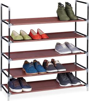 Relaxdays Schuhregal Stecksystem, 5 Ebenen, Schuhablage f. 20 Paar Schuhe, Metall & Stoff, HBT 90,5x87x29,5 cm, Bordeaux