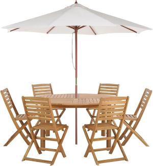Gartenmöbel Set mit Sonnenschirm (12 Optionen) Akazienholz hellbraun 6-Sitzer TOLVE