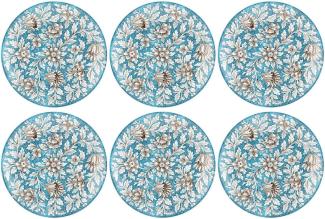 Casa Padrino Luxus Keramik Teller 6er Set Hellblau / Mehrfarbig Ø 40 cm - Handgefertigte & handbemalte Essteller mit Blumendesign - Hotel & Restaurant Accessoires - Luxus Qualität - Made in Italy