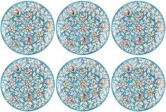 Casa Padrino Luxus Keramik Teller 6er Set Hellblau / Mehrfarbig Ø 40 cm - Handgefertigte & handbemalte Essteller mit Blumendesign - Hotel & Restaurant Accessoires - Luxus Qualität - Made in Italy