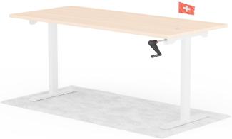 manuell höhenverstellbarer Schreibtisch EASY 180 x 80 cm - Gestell Weiss, Platte Eiche