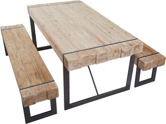 Esszimmergarnitur HWC-A15, Esstisch + 2x Sitzbank, Tanne Holz rustikal massiv MVG-zertifiziert ~ naturfarben 200cm