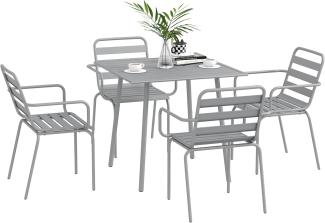 Outsunny Garten-Essgruppe Sitzgruppe mit 1 Esstisch, 4 stapelbaren Stühlen, (Gartengarnitur, 5-tlg, Sitzgarnitur), für Balkon, Terrasse, Stahl, Hellgrau