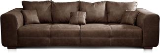 CAVADORE Big Sofa Mavericco / Big Couch im modernen Design in Lederoptik / Inklusive Rückenkissen und Zierkissen / 287 x 69 x 108 cm (BxHxT) / Mikrofaser Braun