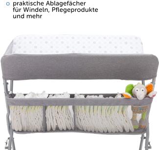Fillikid Baby Wickelkombi - klappbare Wickelkommode, mobiler Wickeltisch mit Wickelauflage, Sicherheitsgurt und Ablagefächern, platzsparend & stabil - Punkte Grau