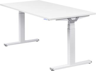 boho office® Premium Line - TÜV geprüfter, elektrisch stufenlos höhenverstellbarer Schreibtisch in Weiß (RAL9016), inkl. Tischplatte in 160 x 80 cm in Weiß (Melamin)