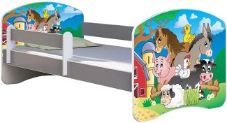 ACMA Kinderbett Jugendbett mit Einer Schublade und Matratze Grau mit Rausfallschutz Lattenrost II (34 Farm, 160x80)