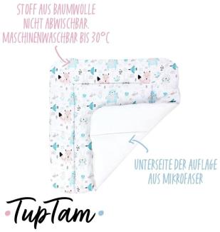 TupTam Baby Wickeltischauflage mit Baumwollbezug Gemustert, Farbe: Bärchen Türkis, Größe: 75 x 85 cm