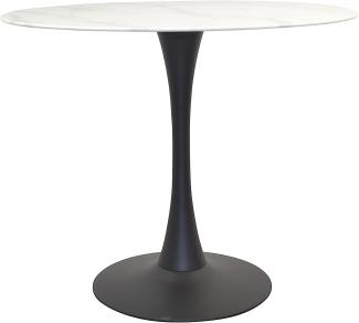 Runder Tisch "Marmor" mit Säulenfuß und Glasplatte in Marmoroptik