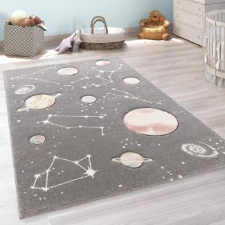 Paco Home Kinder-Teppich, Spiel-Teppich Für Kinderzimmer Mit Planeten Und Sternen, In Grau, Grösse:160x230 cm