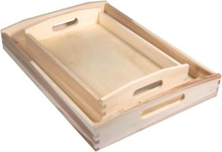 Rayher Holz Tablett, Set 2 Stück, mit Griffen, kleines Tablett 30 x 20 cm, großes Tablett 39 x 28 cm, Dekotablett Holz, FSC zertifiziert, 64515505