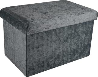 INTIRILIFE Faltbare Sitzbank 49x30x30 cm in Samt Grau - Sitzwürfel mit Stauraum und Deckel mit Samtbezug - Sitzcube Fußablage Aufbewahrungsbox Truhe Sitzhocker