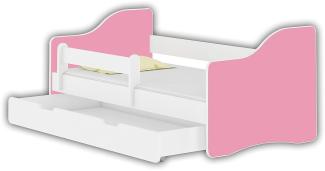 Jugendbett Kinderbett mit einer Schublade mit Rausfallschutz und Matratze Weiß ACMA HAPPY 140x70 160x80 180x80 (Rosa, 180x80 cm + Schublade)