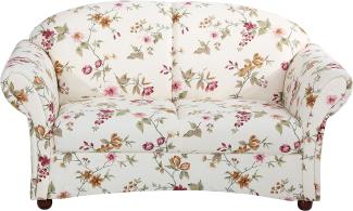 Corona Sofa 2-Sitzer Flachgewebe Weiß Buche Nussbaumfarben, Blumenmuster hell