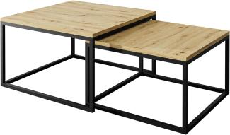Yoshi 2 in 1 Set Couchtisch 2-er Set Eiche Tisch Wohnzimmertisch moderner Kaffetisch Sofatisch Beistelltisch Wohnzimmer Metall Metallrahmen (schwarz, Artisan Eiche)