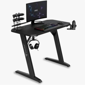 SENSE7 Schreibtisch Nomad Classic, Gaming Tisch 100x50, PC Tisch mit Kopfhörerhaken, Getränkehalter, Controller Halter, Gaming Computertisch mit Kohlefaseroberfläche, Ergonomischer Gaming Desk