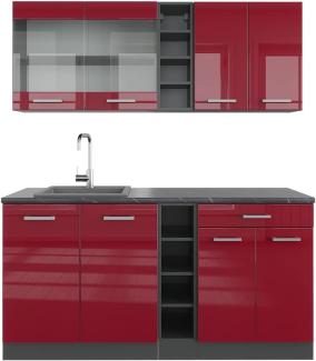Vicco Küchenzeile Einbauküche Küchenschränke R-Line Anthrazit Küchenmöbel (Anthrazit-Bordeaux Hochglanz, Single 180 cm)